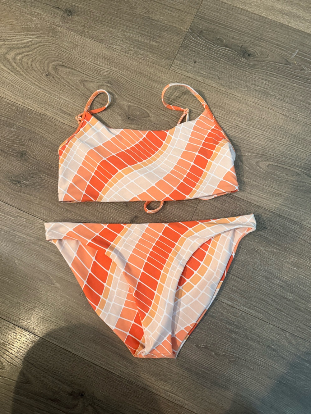 Skatie Orange Geometric Bikini Set L bottom, XL top
